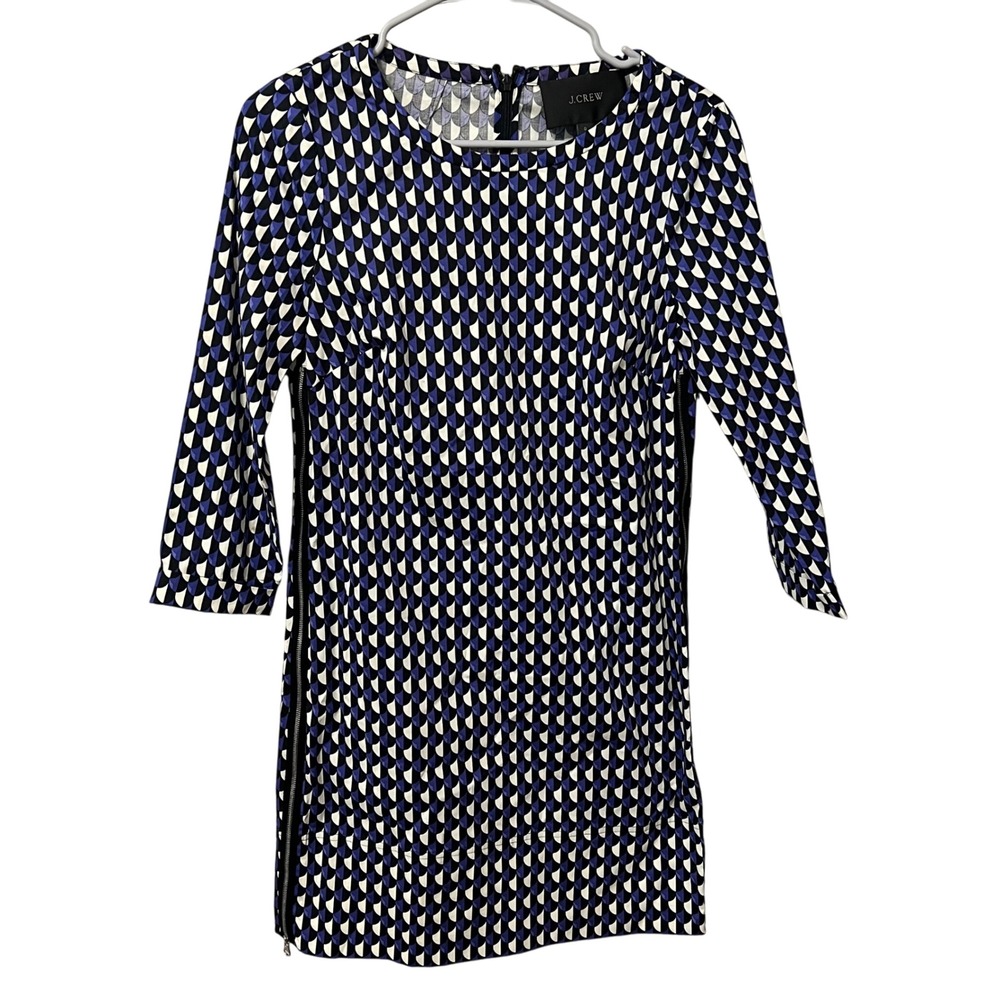 J. Crew Geometric Print Sheath Dress 3/4 Sleeve Zipper Detail Womens Size 0‎